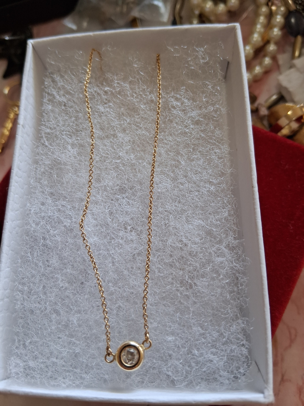 14 K Gold Circle Solitaire Pendant Necklace - Women Jewelry Tested